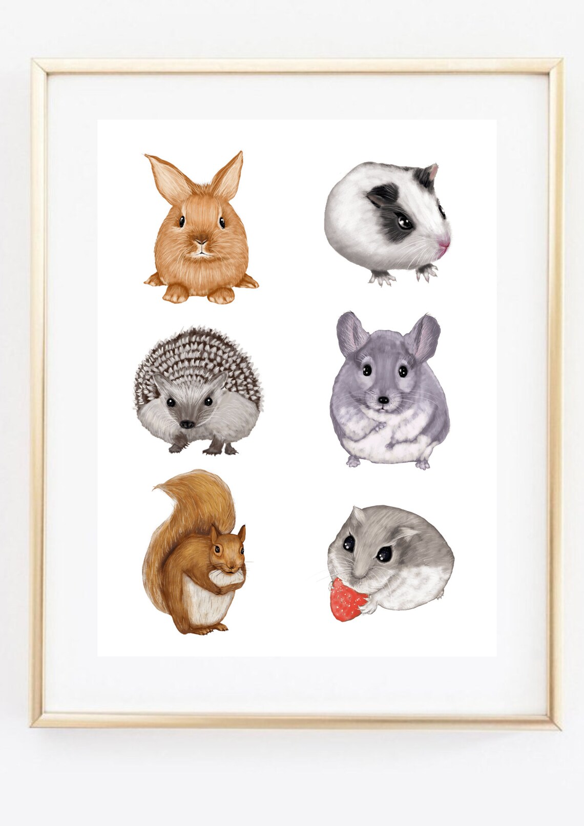 Cute Baby Animals Watercolor Poster Rabbit Guinea Pig Hedgehog Nursery - Image 2