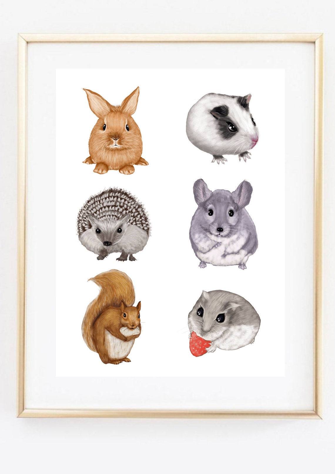 Din A4 Art Print Without Frame Cute Rodents Guinea Pig Rabbit Hedgehog Chinchilla Hamster Squirrel Picture Poster - Image 2