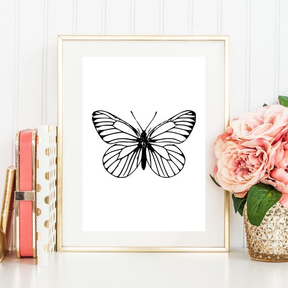 Din A4 Picture Art Print Unframed Butterfly Butterfly Graphic Black Country House Poster Gift