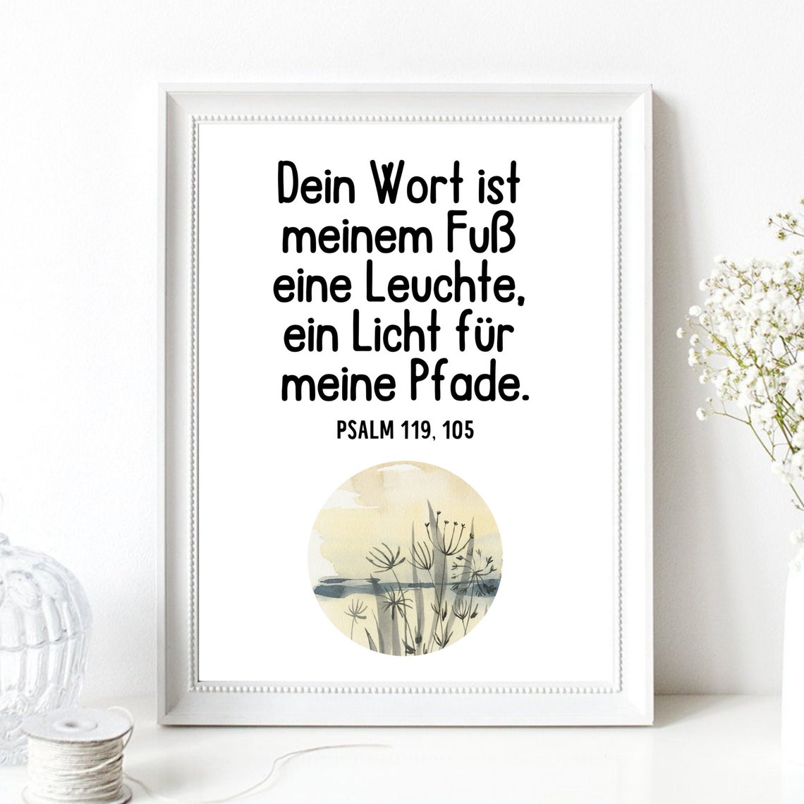 Din A4 Art Print Without Frame Bible Proverb Psalm A Light For My Paths Bible God Faith Baptism Confirmation Communion Birth Image - Image 2