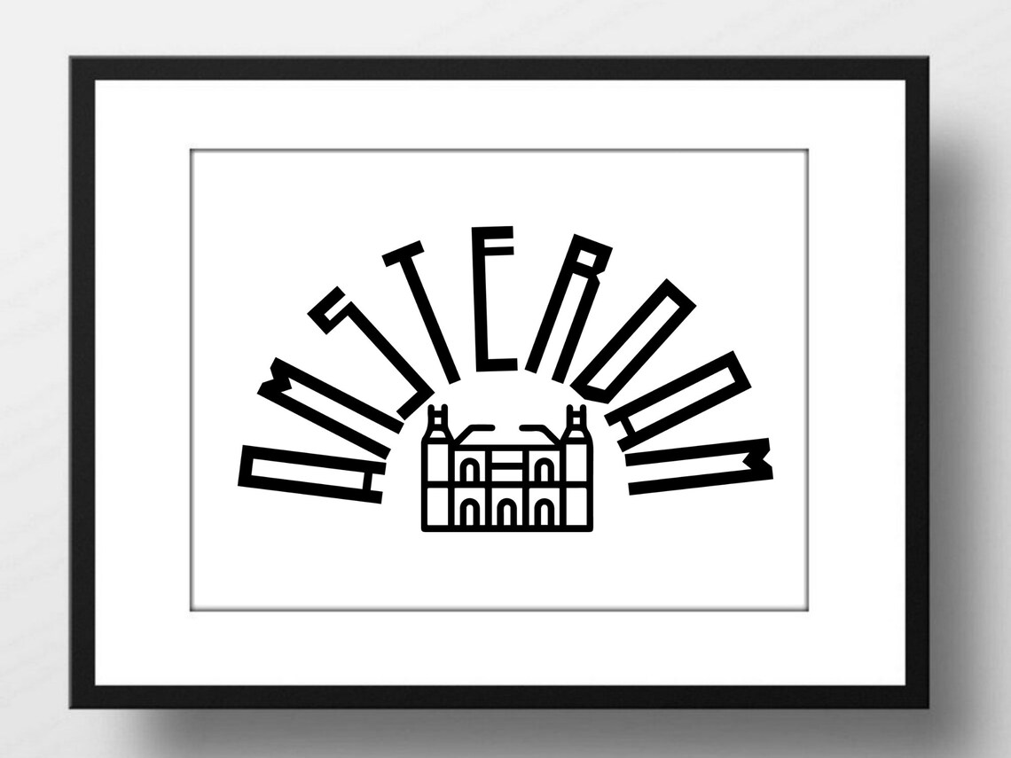 Amsterdam Netherlands Canal House Arched Typography Travel Poster