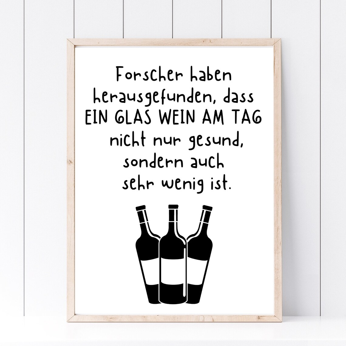 Funny German Wine Quote Three Bottles Black And White Typography Poster - Image 2