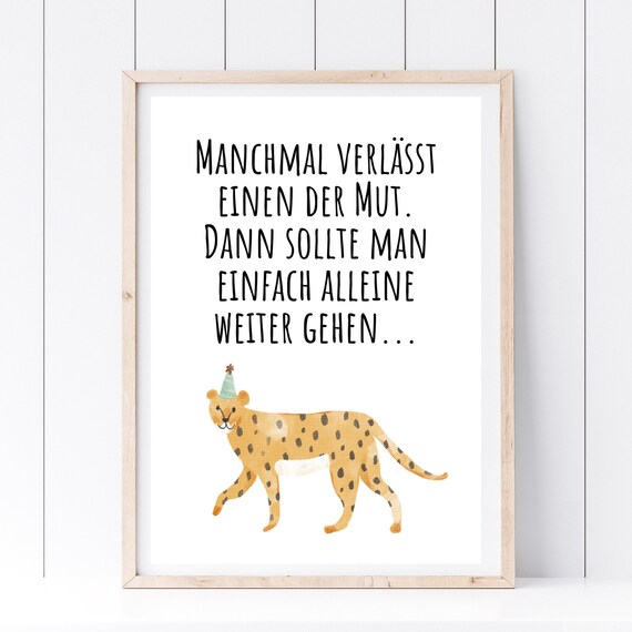 Courage Leopard Party Hat Funny German Saying Wall Art Print