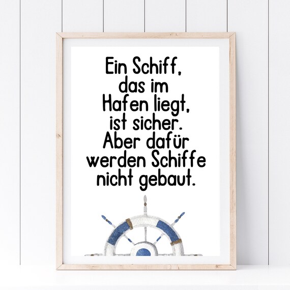 Ship Harbor German Motivational Quote Ship Wheel Nautical Wall Poster