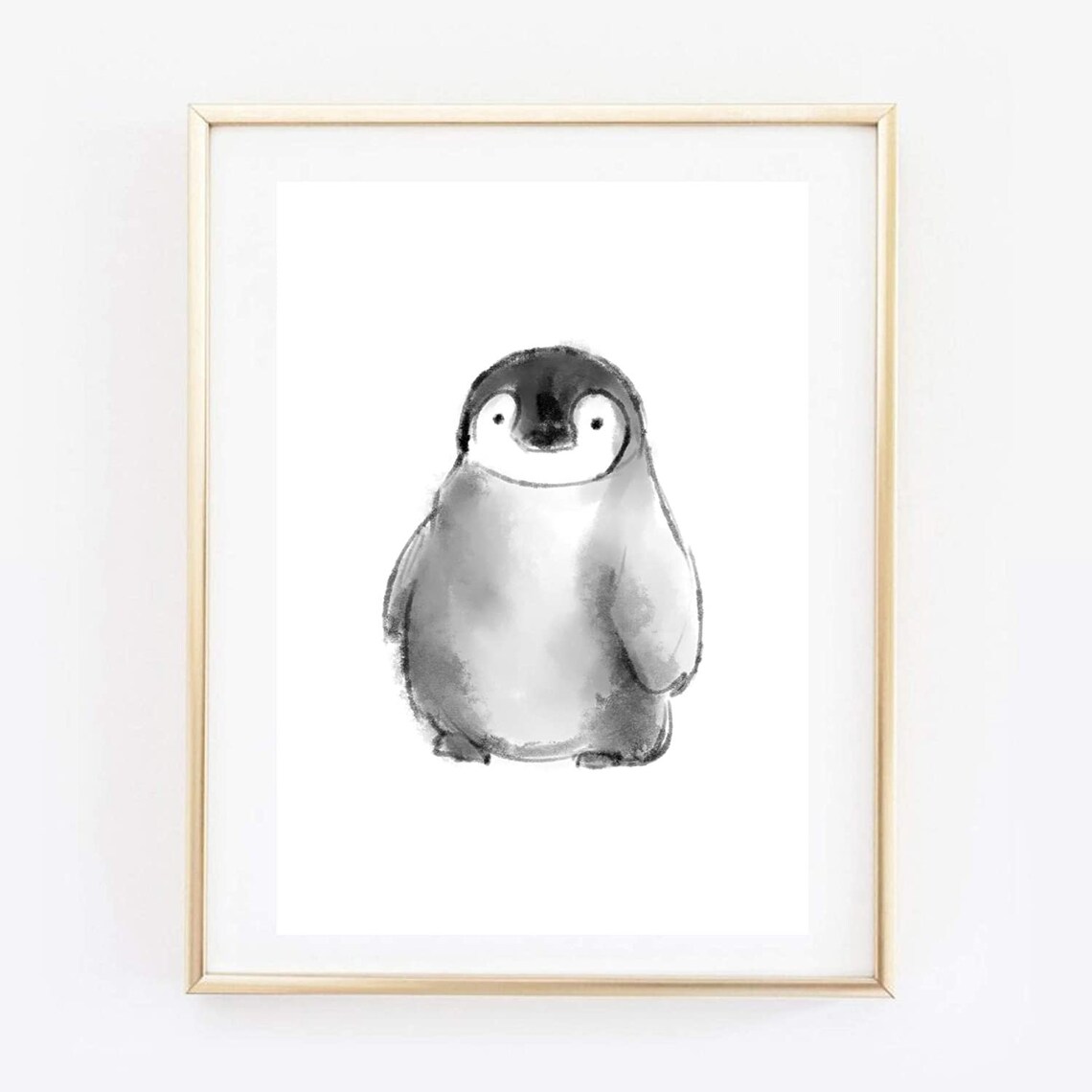 Baby Penguin Watercolor Chick Cute Black White Nursery Animal Wall Art