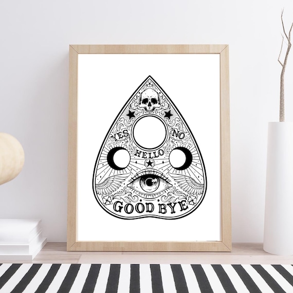 Ouija Planchette Occult Skull Eye Moon Phases Gothic Witchy Wall Poster