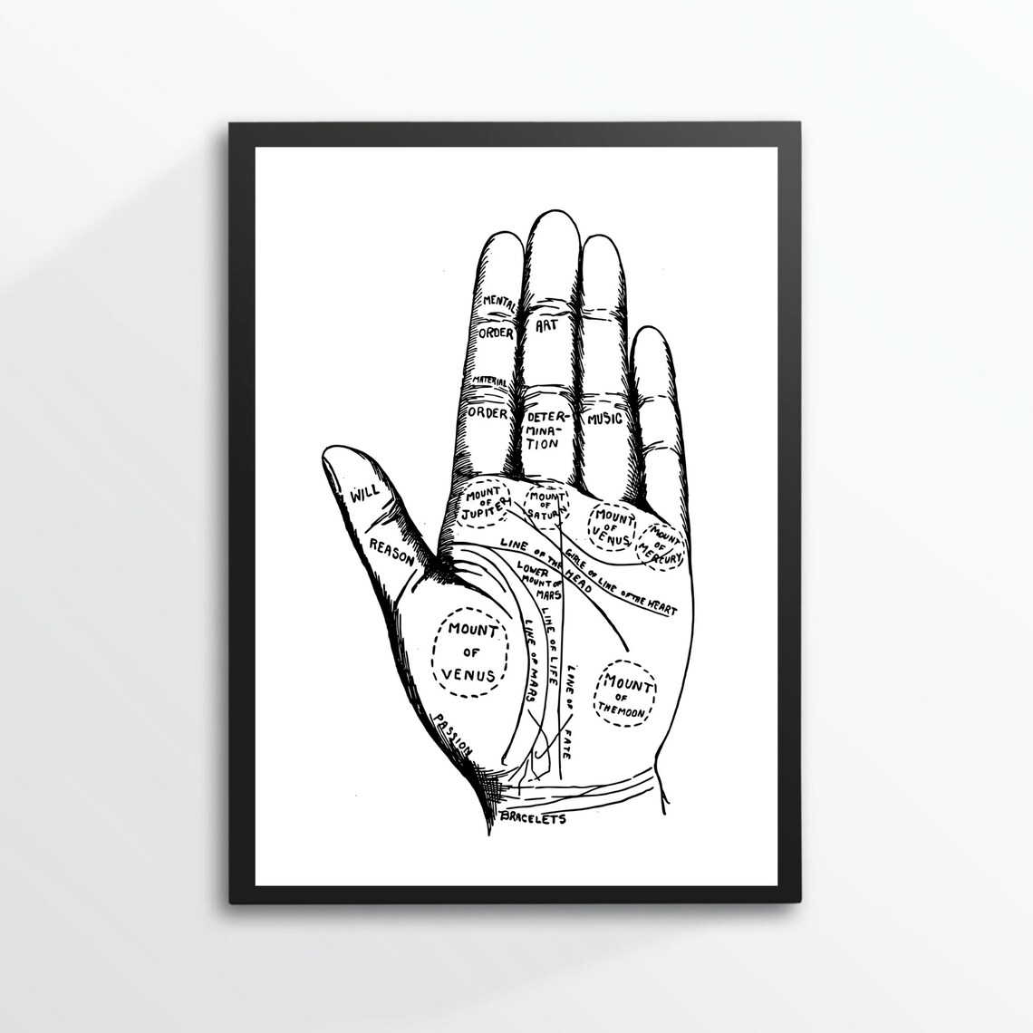 Din A4 Art Print Without Frame Hand Hand Handling Palmistry Future Gothic Fortune Telling Esoteric Magic Vintage Picture Poster