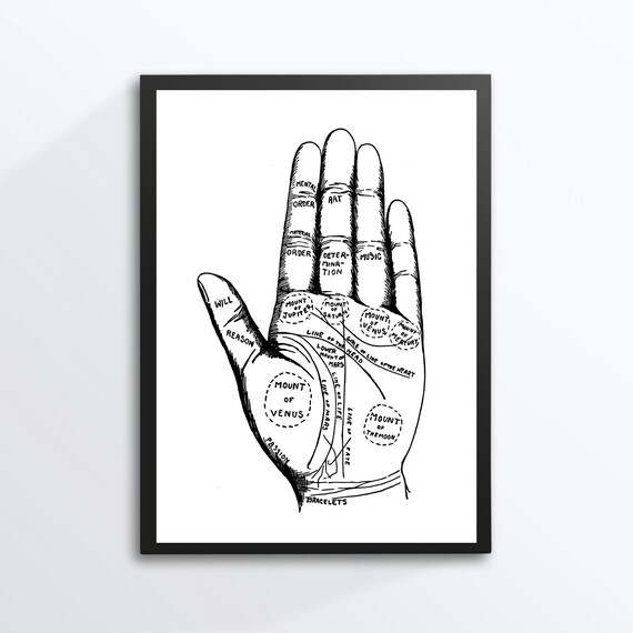 Din A4 Art Print Without Frame Hand Hand Handling Palmistry Future Gothic Fortune Telling Esoteric Magic Vintage Picture Poster