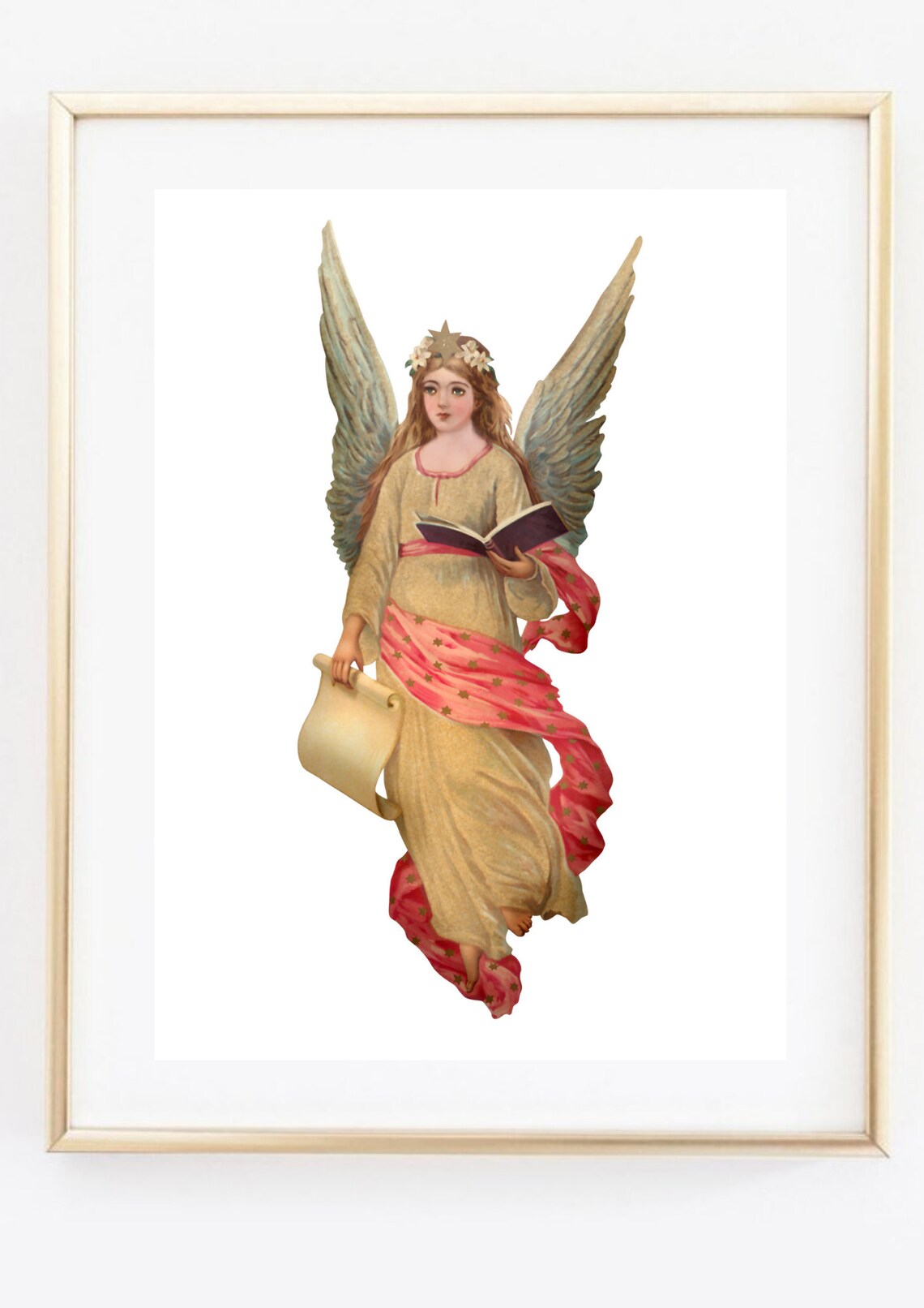 Guardian Angel With Open Book Vintage Retro Christian Art Print - Image 3