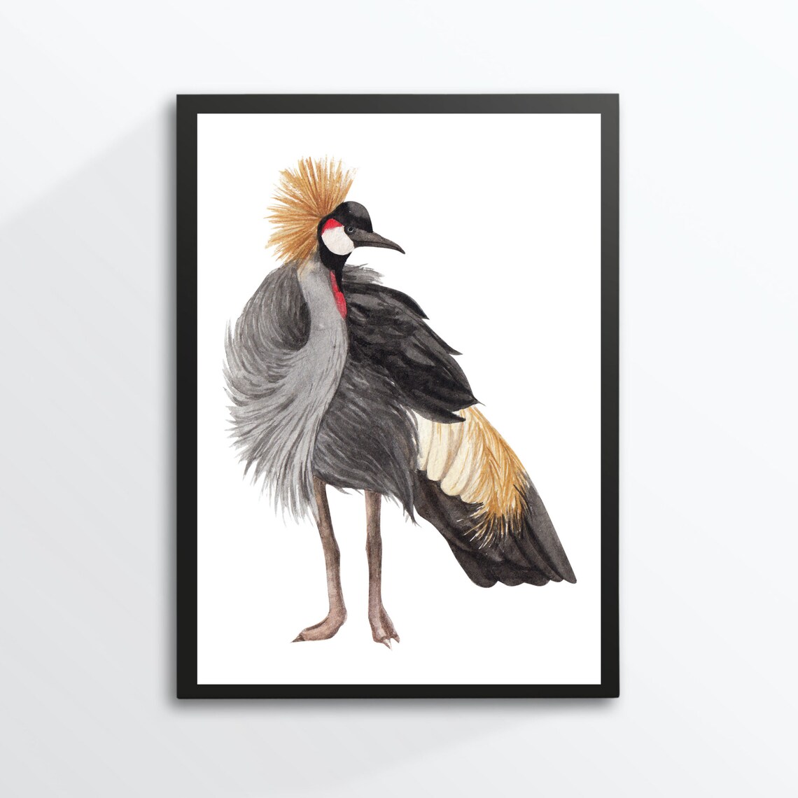Grey Crowned Crane Watercolor Exotic Bird Nature Wildlife Art Poster - Image 2