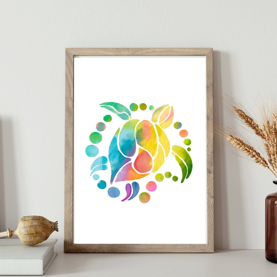 Din A4 Art Print Without Frame Turtle Watercolor Colorful Abstract Ornament Scandi Style Image Poster Print - Image 3