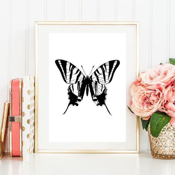 Din A4 Picture Art Print Unframed Butterfly Dovetail Butterfly Graphic Black Country House Poster Gift