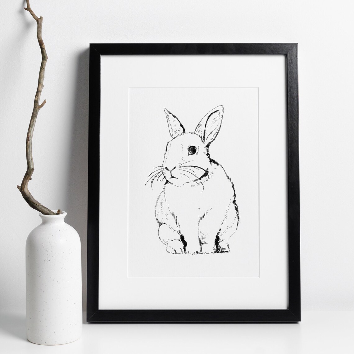 Cute Bunny Rabbit Sketch Black White Minimalist Animal Poster - Image 3