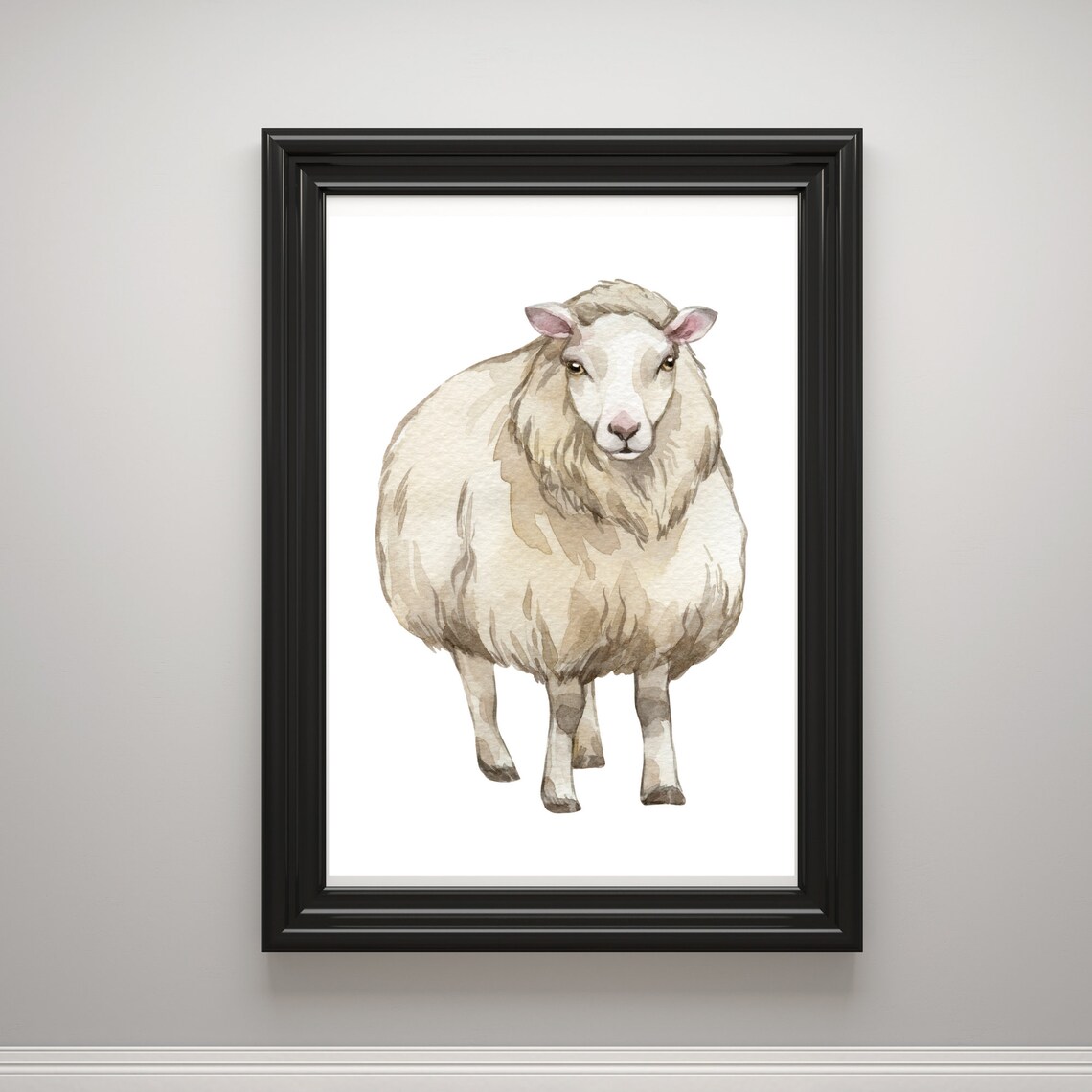 Sheep Watercolor Lamb Portrait Cute Farm Animal Nature Nursery Poster