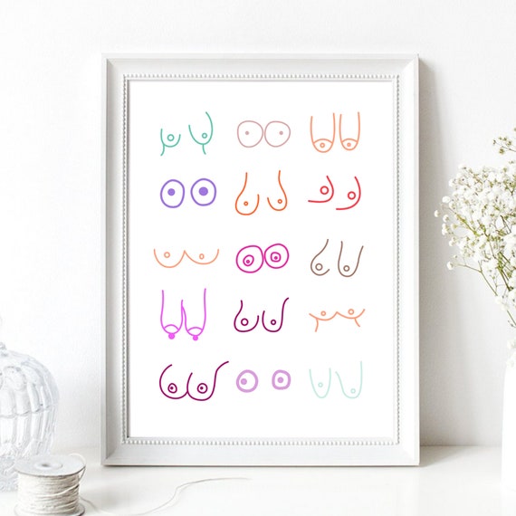 Din A4 Art Print Without Frame Breasts Breasts Tits Nude Colorful Bathroom Funny Guest Toilet Poster Picture Wall Decoration