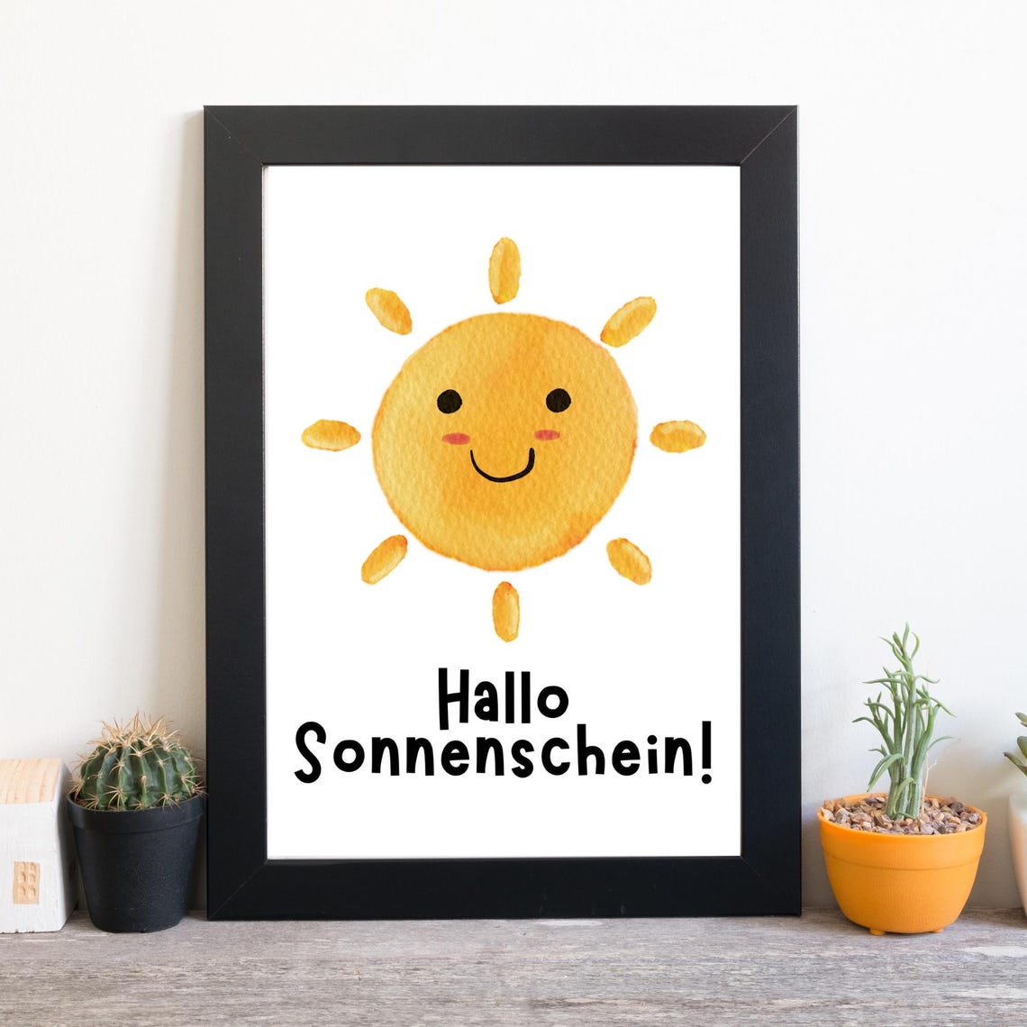 Hello Sunshine Smiling Watercolor Sun Kids Nursery Wall Art Print - Image 2