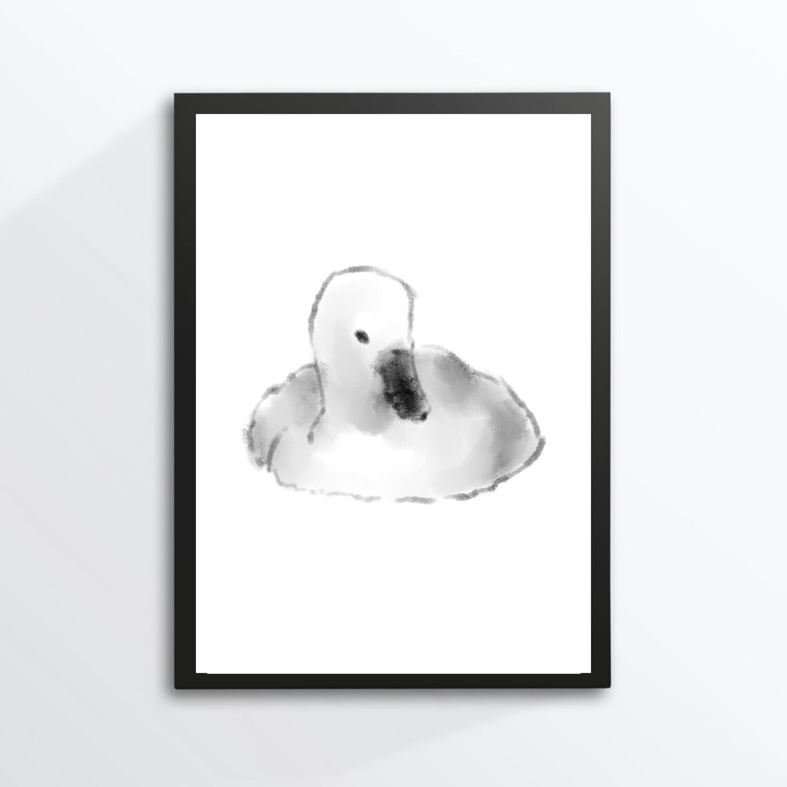 White Duck Minimal Black Ink Watercolor Zen Animal Art Print