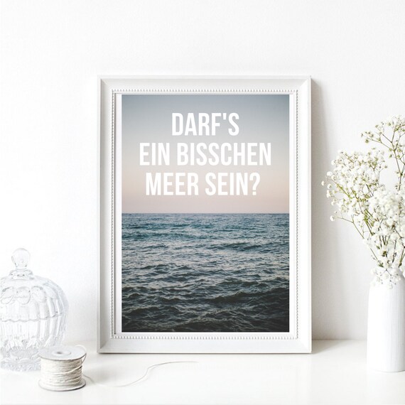 A Little Bit of Sea Ocean Waves Photo German Quote Travel Poster