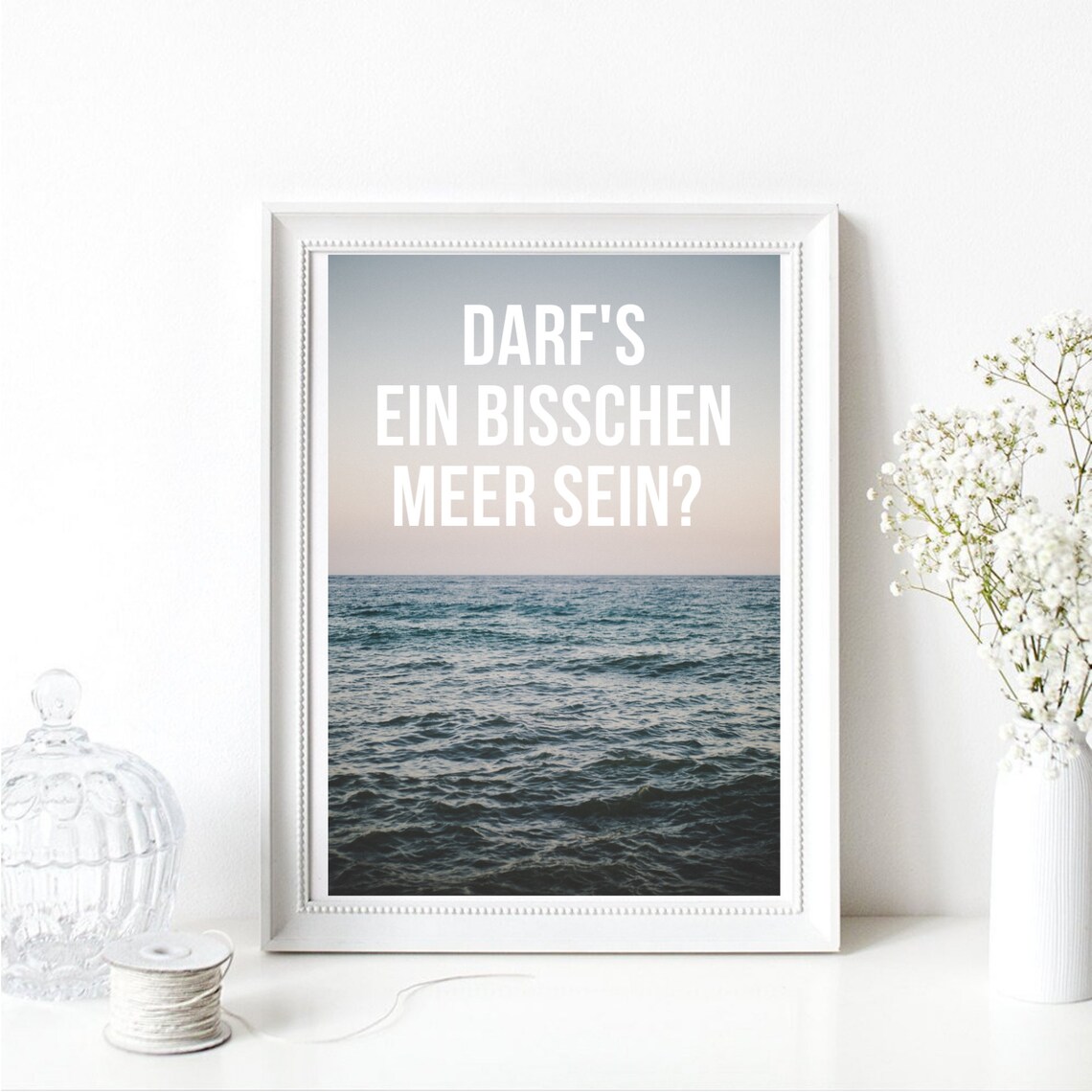 A Little Bit of Sea Ocean Waves Photo German Quote Travel Poster
