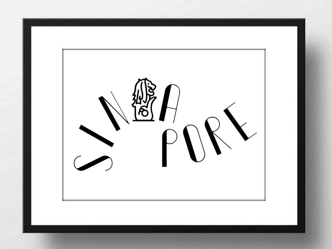 Singapore Merlion Arched Typography Iconic Travel City Poster