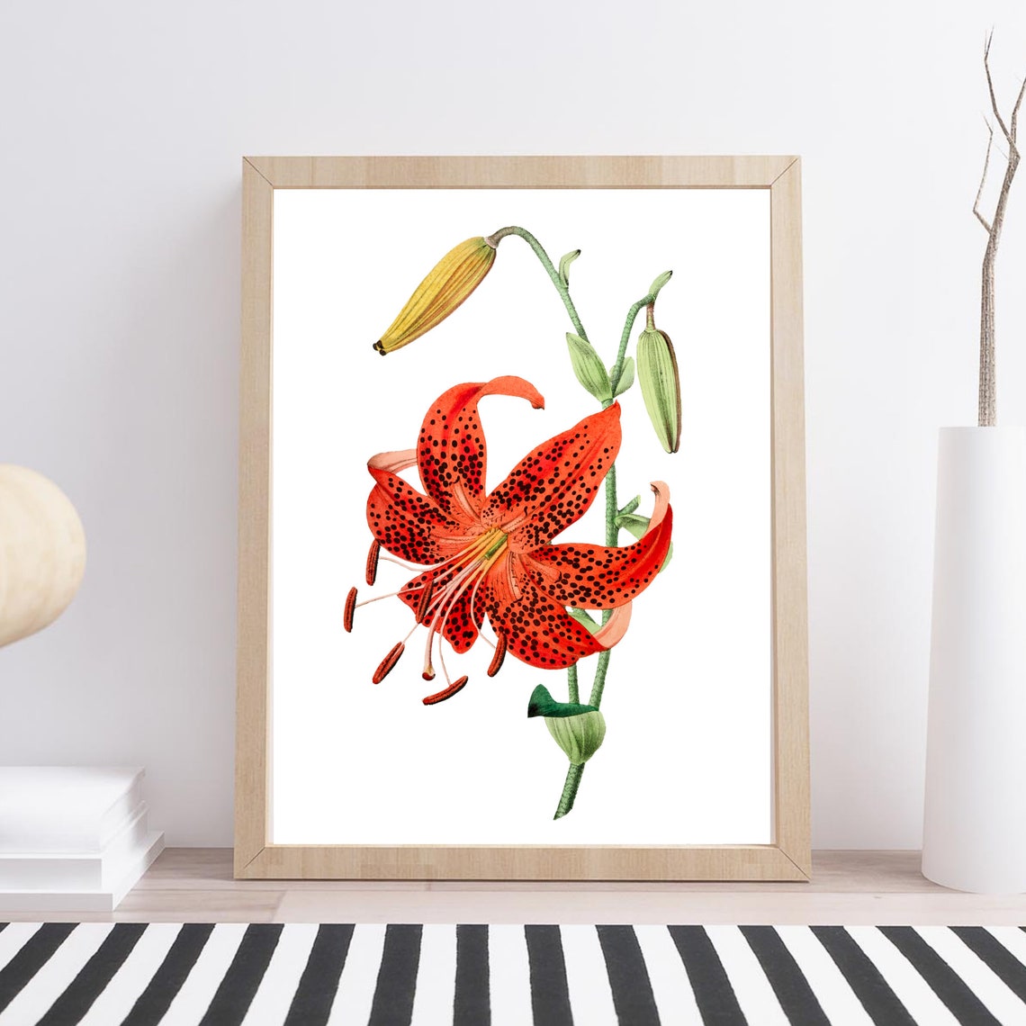 Red Tiger Lily Spotted Bloom Vintage Botanical Illustration Wall Art - Image 2