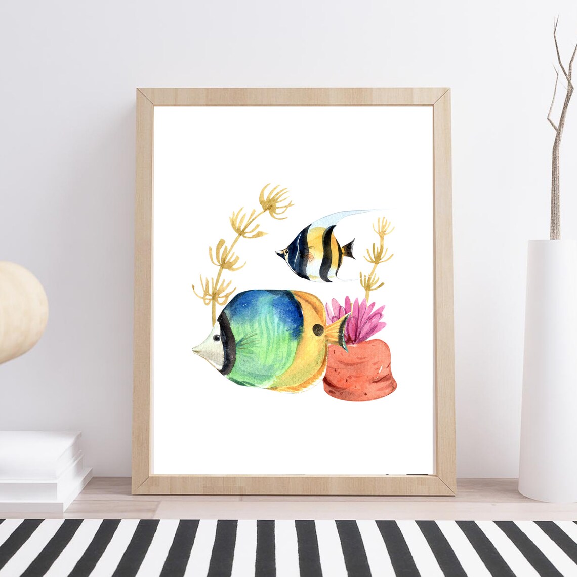 Din A4 Art Print Without Frame Tropical Fish Fish Underwater World Sea Maritime Bathroom Watercolor Print Poster Image