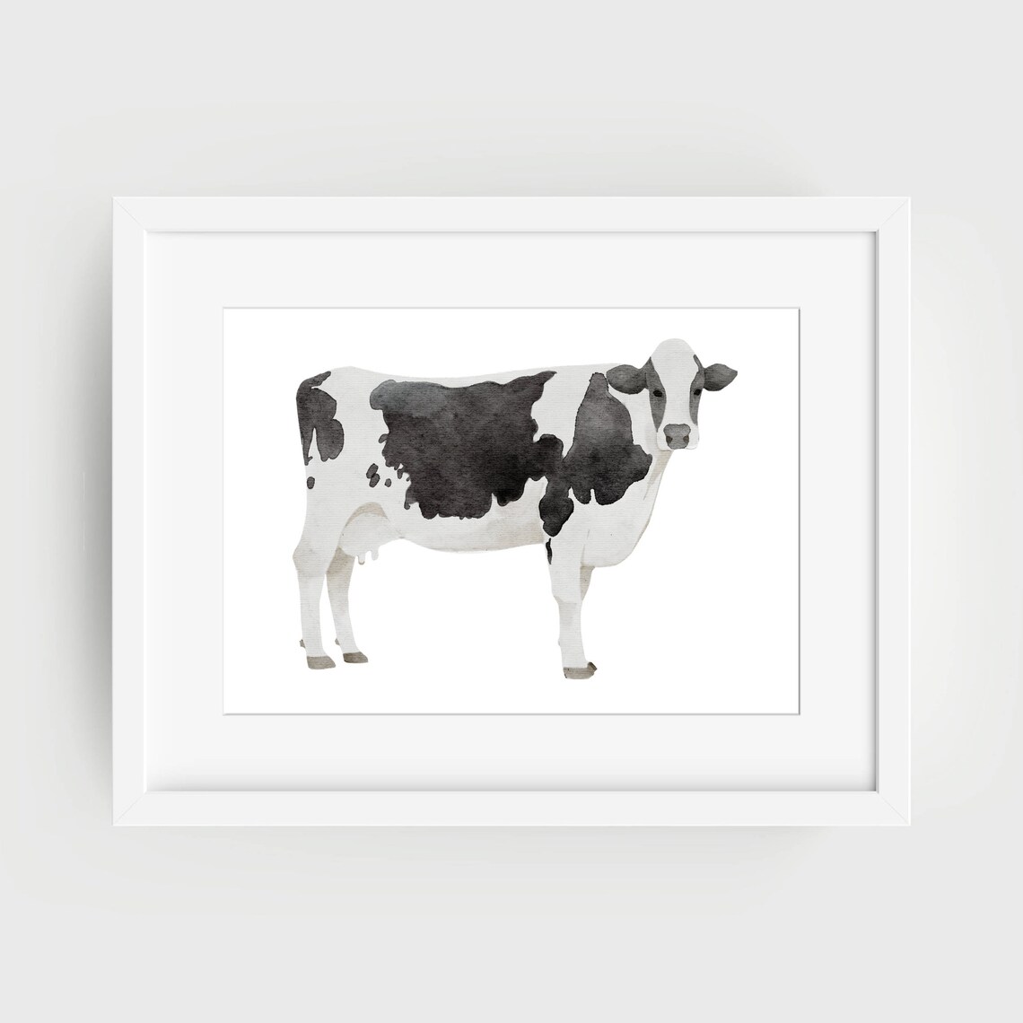 Black And White Cow Watercolor Farm Animal Minimalist Wall Art Poster - Image 2