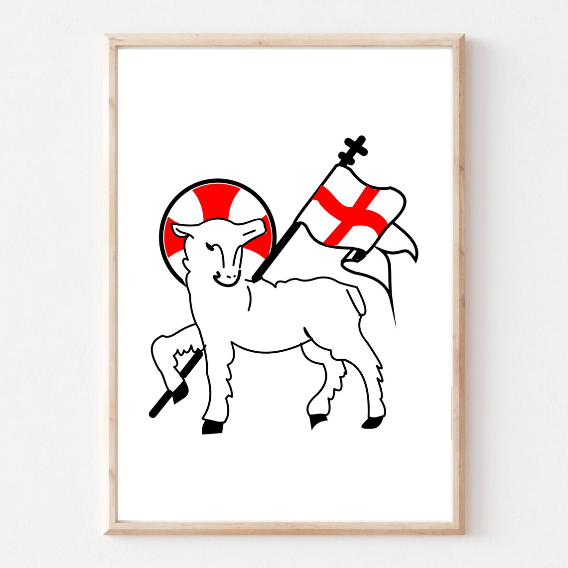 Lamb of God Agnus Dei Red Cross Banner Vintage Christian Art Print - Image 2