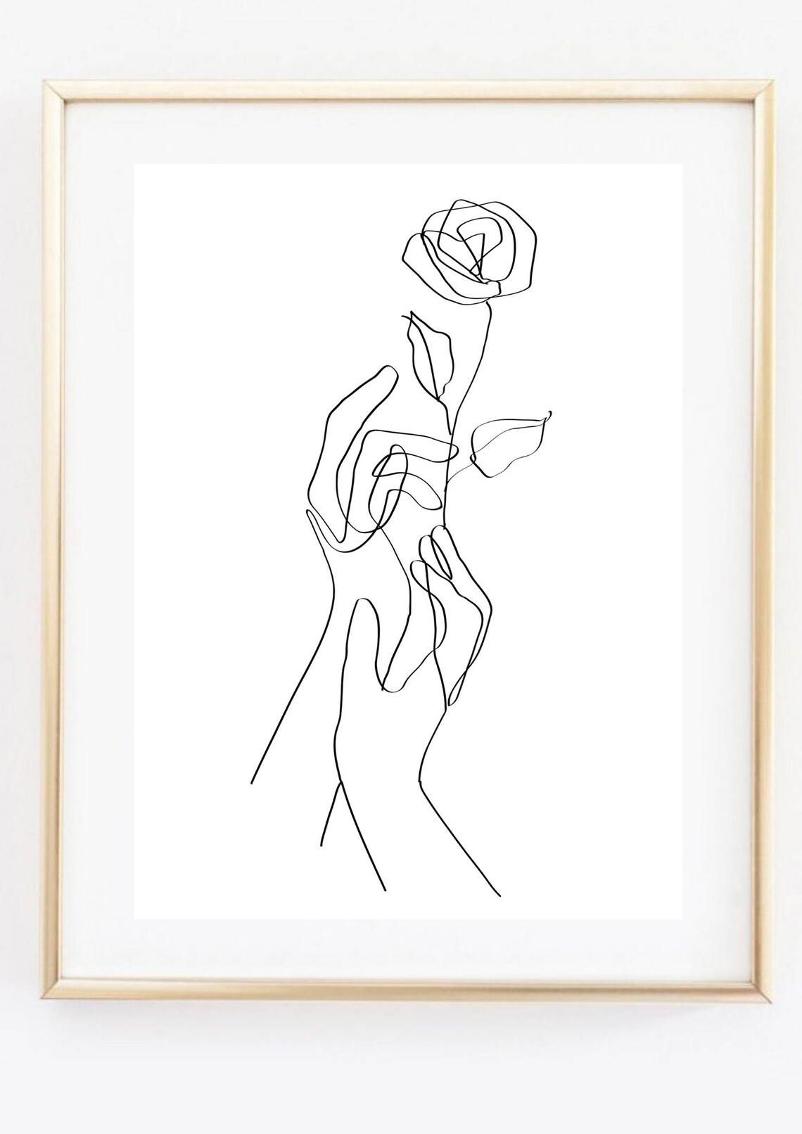 Hand Holding Rose One Line Drawing Minimalist Romantic Black Art Print - Image 2