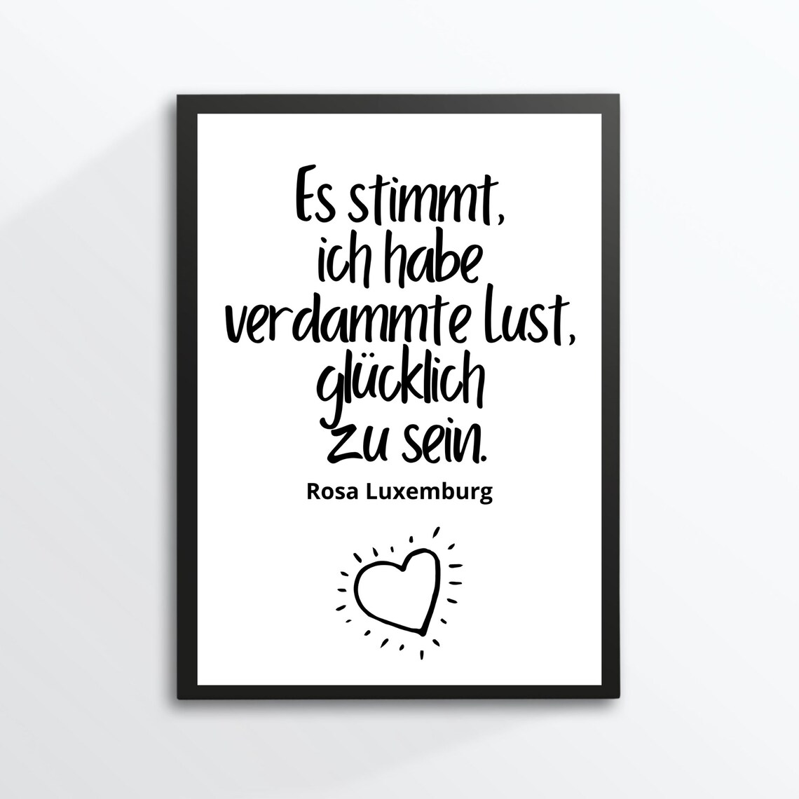 Rosa Luxemburg Happiness Quote Black White Typography Heart Wall Art
