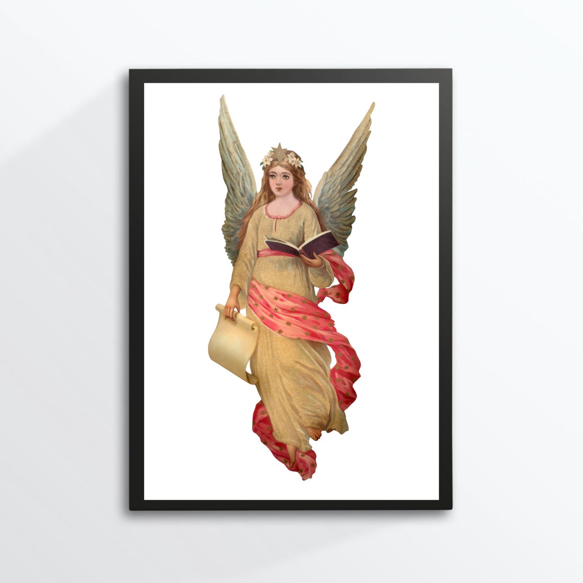 Guardian Angel With Open Book Vintage Retro Christian Art Print - Image 2