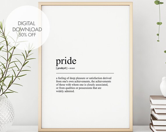 Pride Definition Dictionary Typography Inspirational Mindset Poster Decor