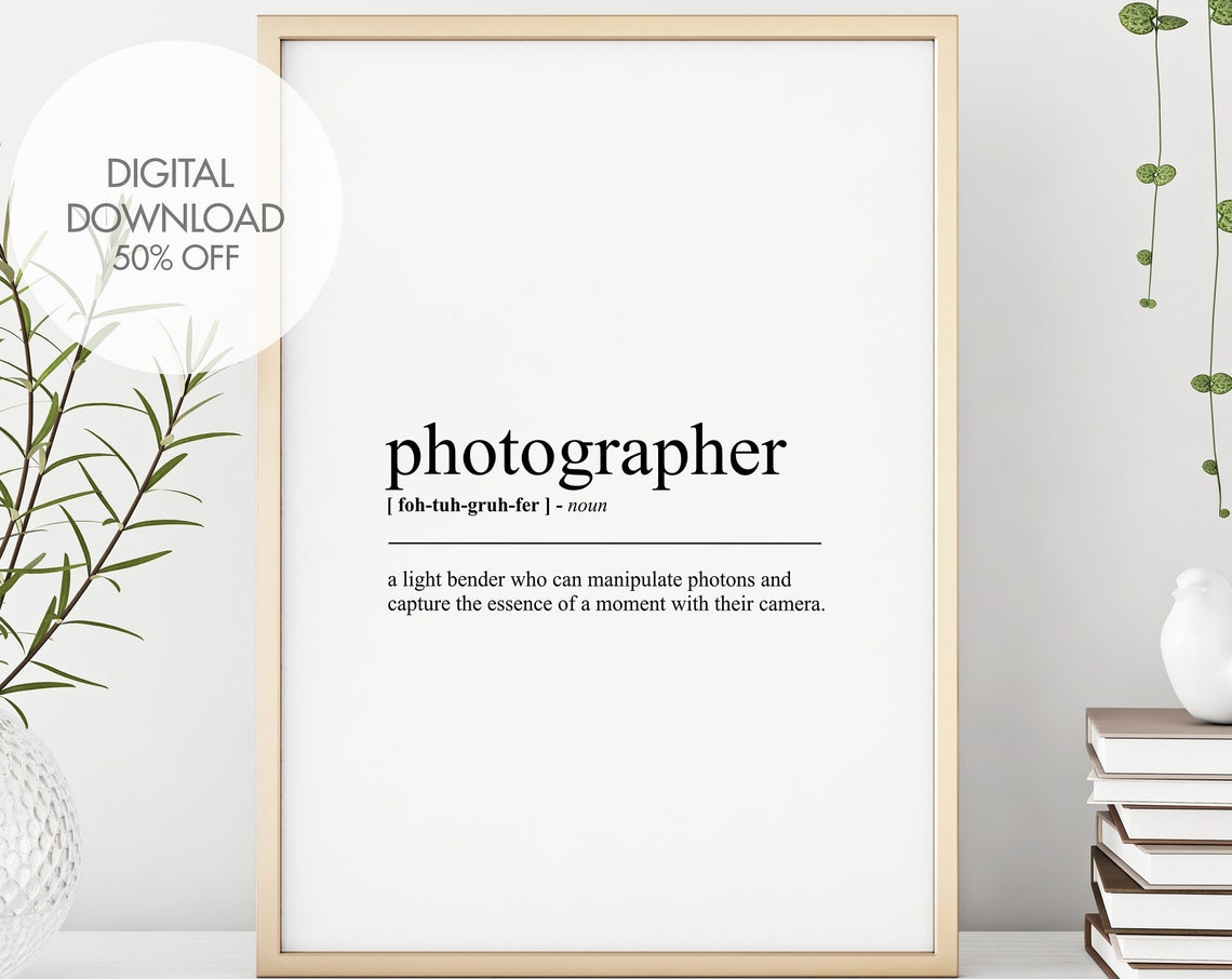 Photographer Definition Dictionary Typography Camera Gift Poster Decor