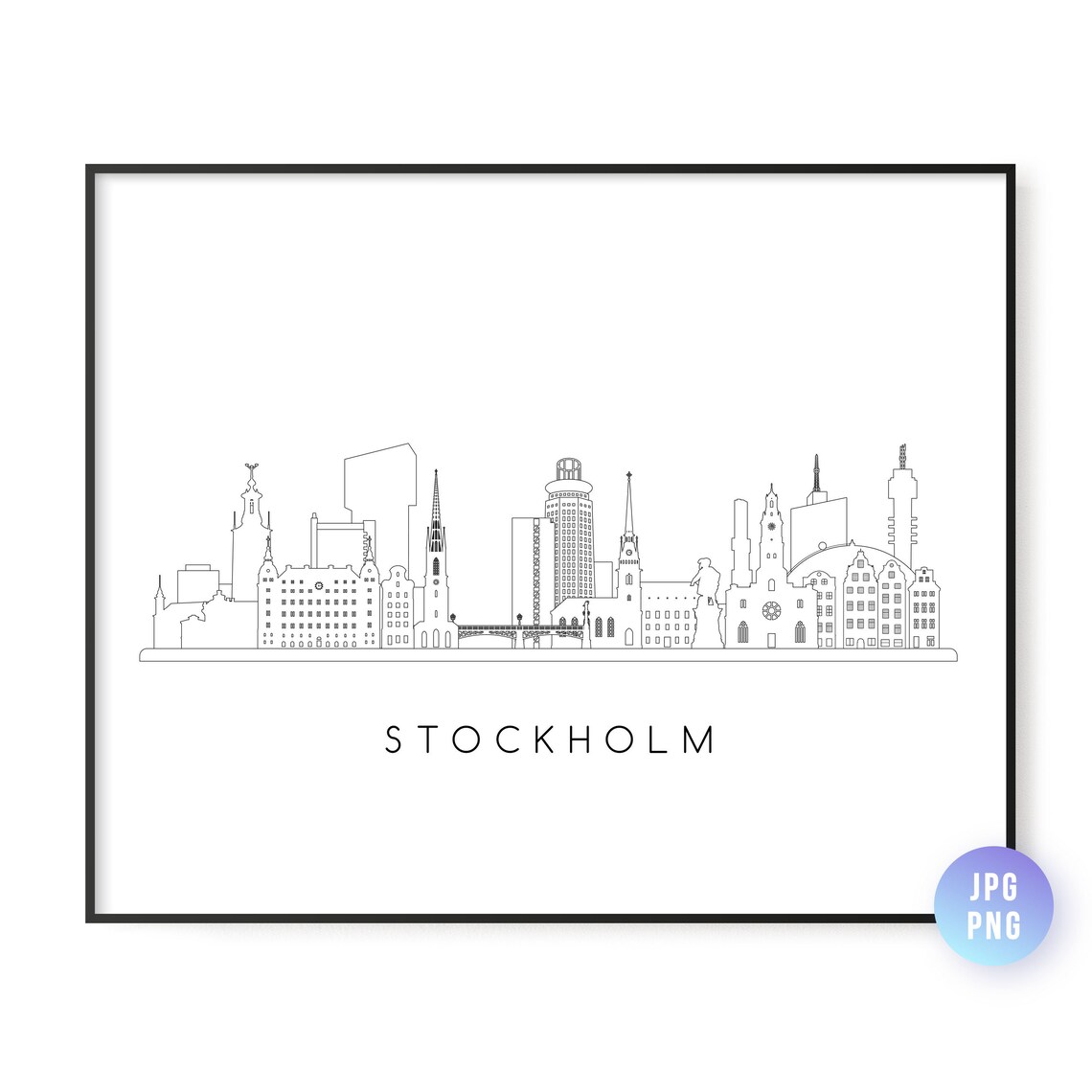 Stockholm Sweden Skyline Black Line Art Minimalist City Poster