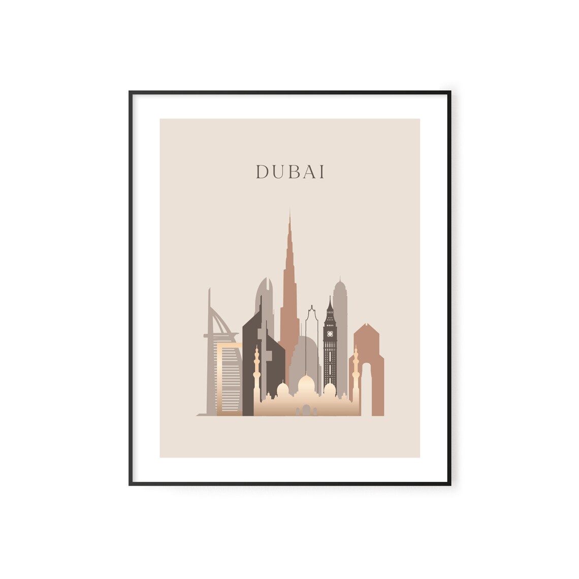 Dubai Skyline Print, Boho Style City Travel Poster