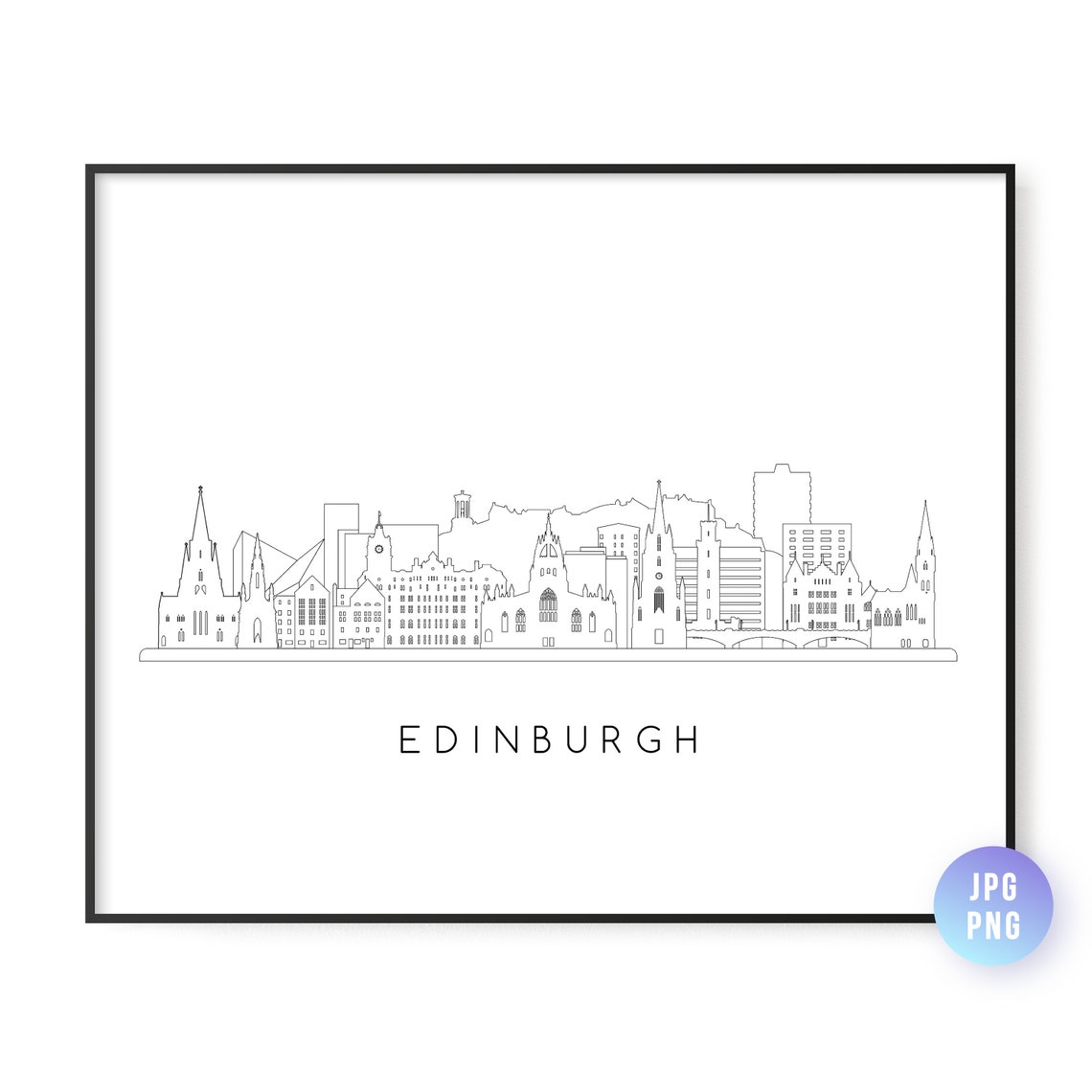 Edinburgh Skyline Print Scotland Line Art Instant Wall Jpg Png