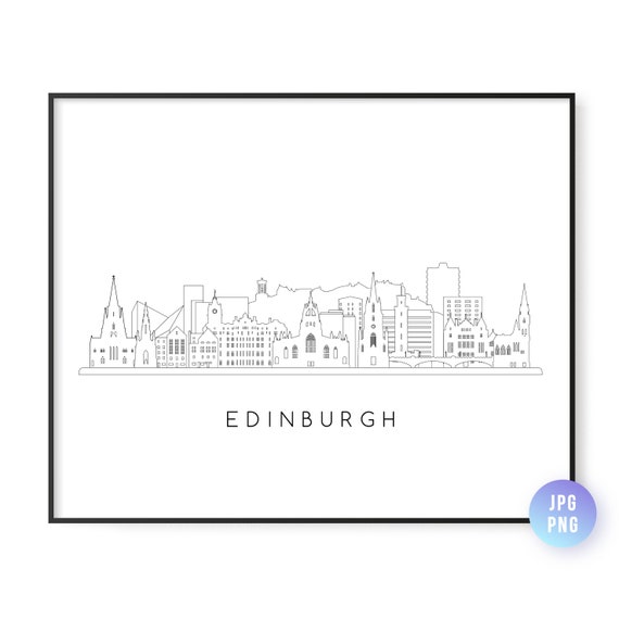 Edinburgh Skyline Print Scotland Line Art Instant Wall Jpg Png