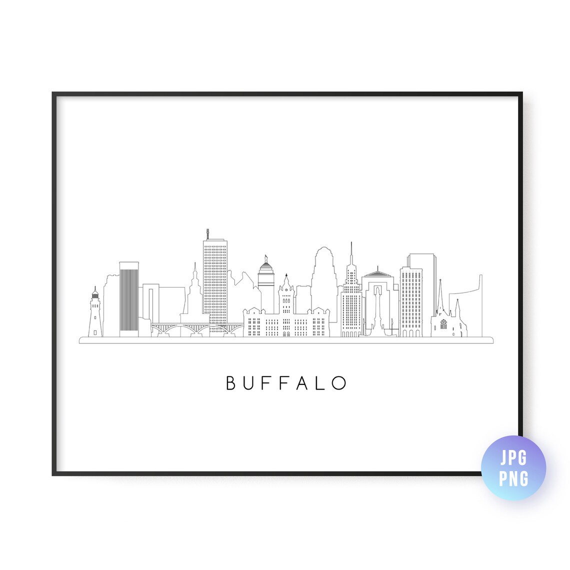 Buffalo Skyline Line Art, New York City Art Print