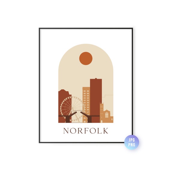 Norfolk Skyline Print Archway Boho Sun Wall Art Poster Instant Bohemian Natural Colors