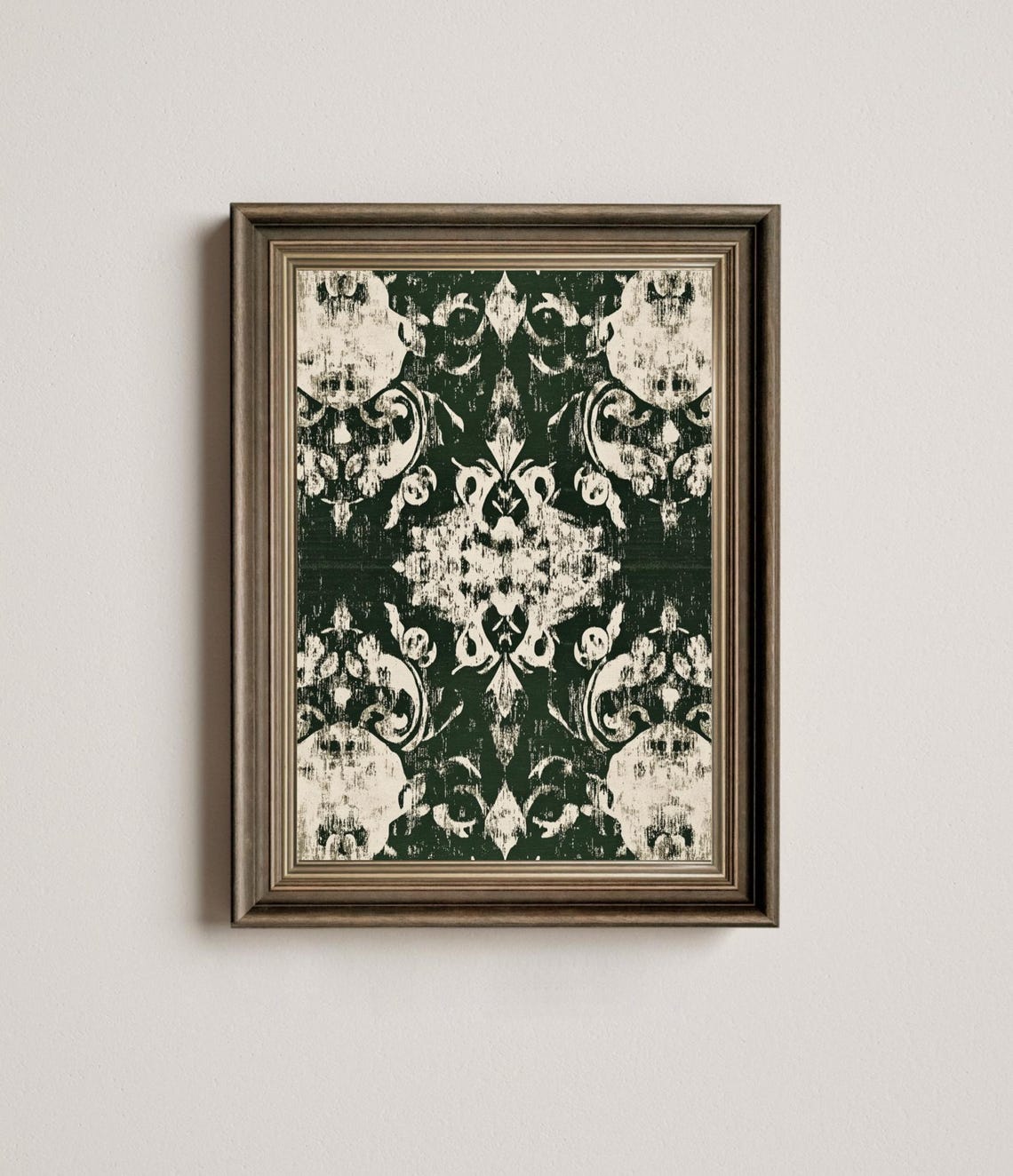 Dark Green Damask Vintage Textile Pattern Elegant Holiday Art Print - Image 2
