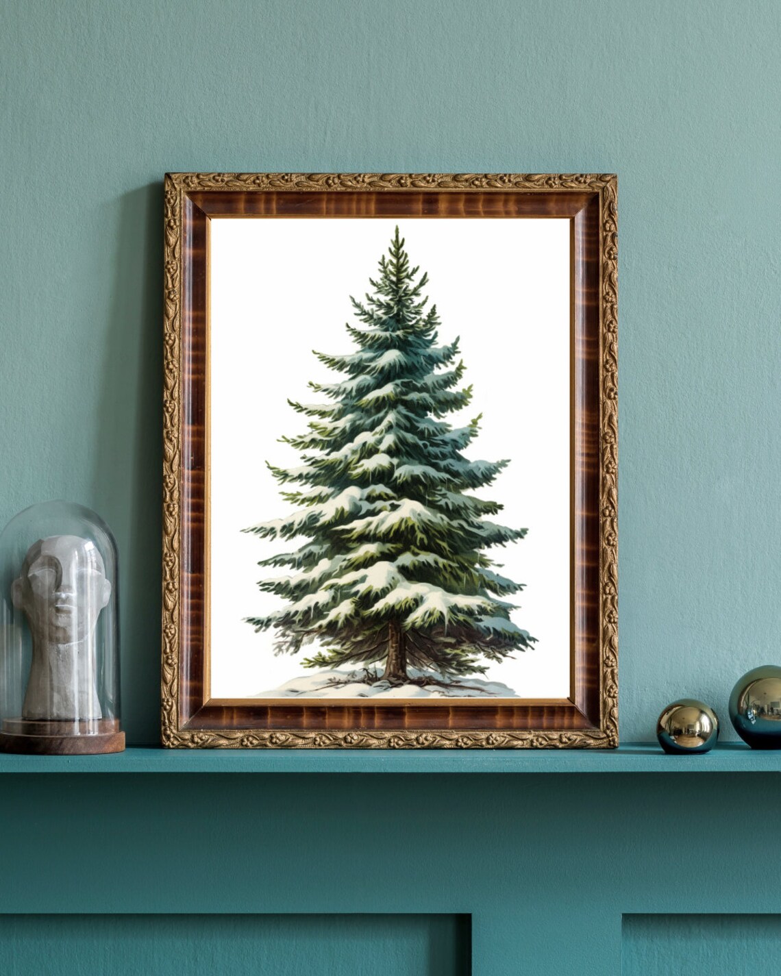 Snowy Spruce Tree White Background Classic Winter Art Poster - Image 4