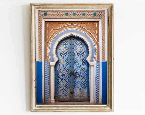 Blue Maroccan Door Wall Art Moroc Architecture Wall Decor Boho Wall Art Door Print Oriental Travel Print Vintage Photography