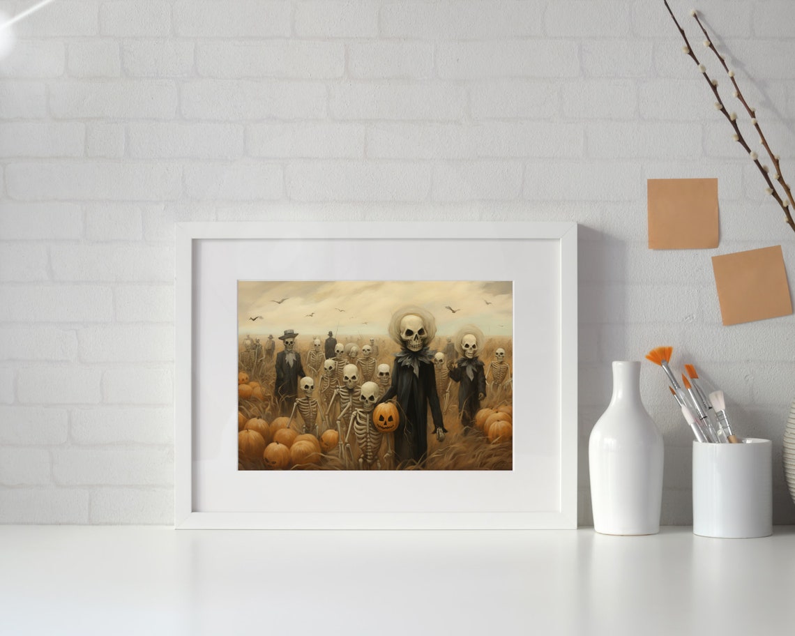 Vintage Skeleton Trick Or Treat Pumpkin Patch Halloween Night Poster - Image 4