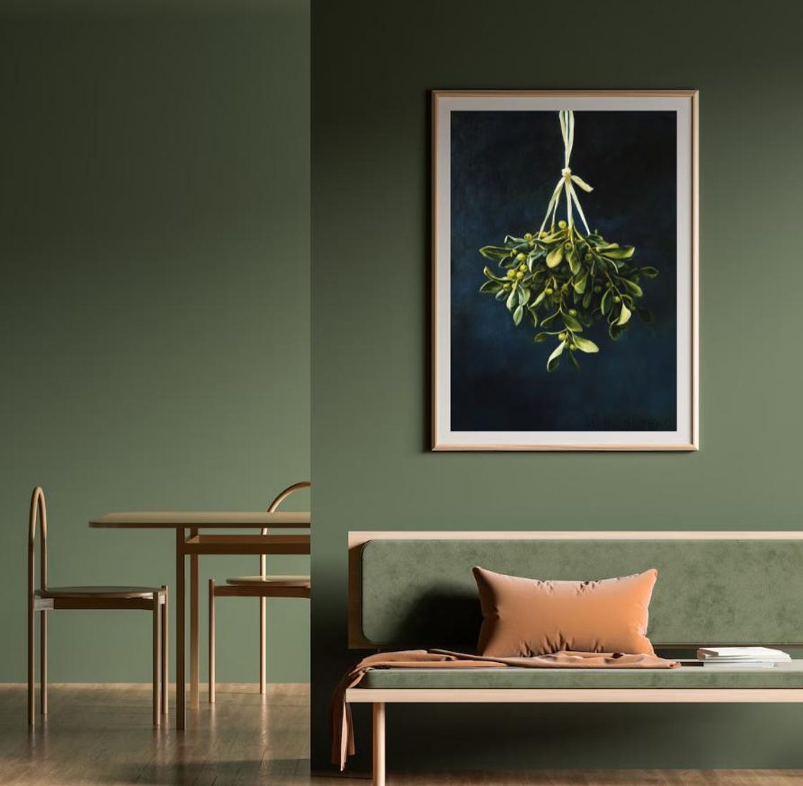 Vintage Christmas Wall Art Mistletoe With Christmas Ribbon Farmhouse Vintage Print Vintage Christmas Print Holiday Art Print - Image 2