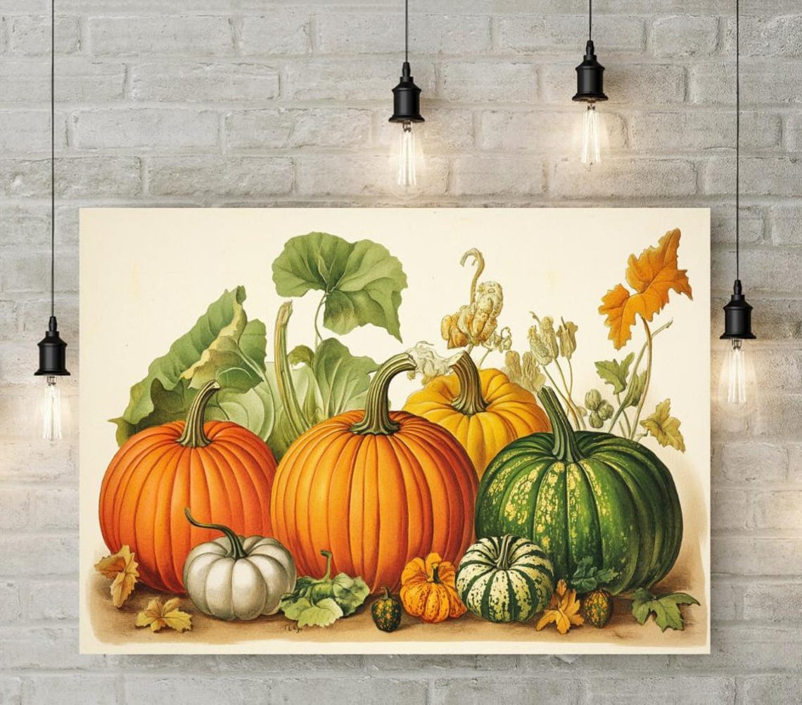 Pumpkins And Squash Harvest Illustration Vintage Botanical Poster - Image 2