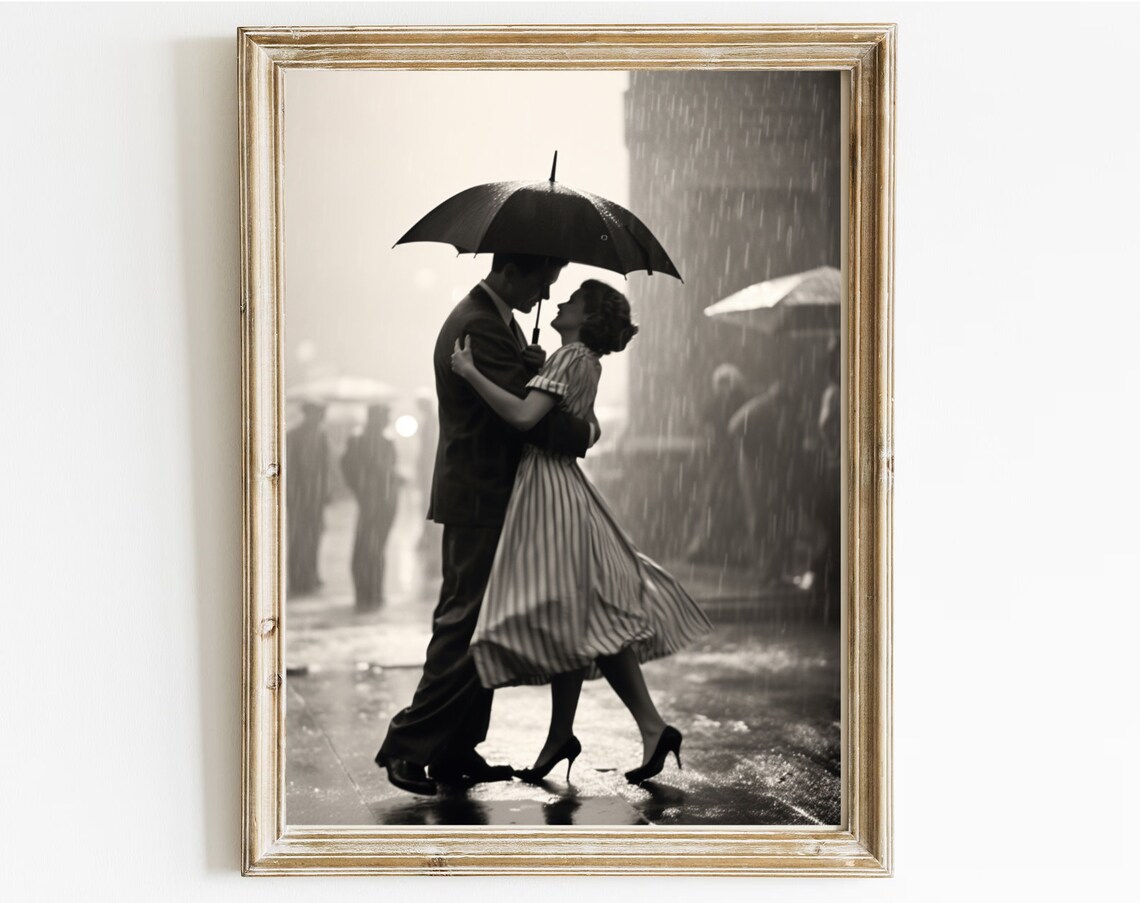 Old Hollywood Couple Dancing In The Rain Vintage Romance Poster - Image 4