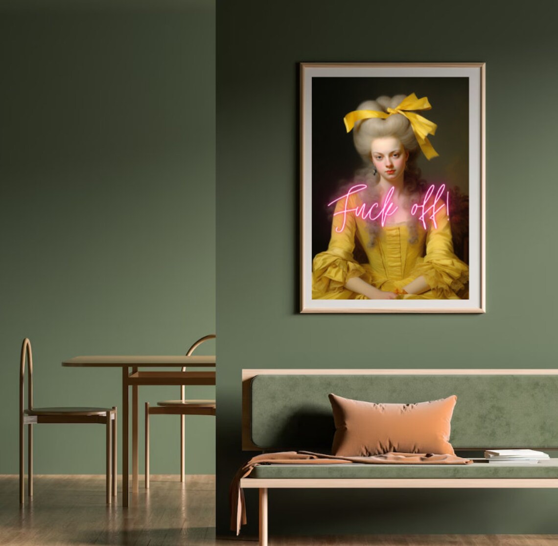 Marie Antoinette Pink Neon Fuck Off Text Funny Sassy Quote Art Print - Image 3