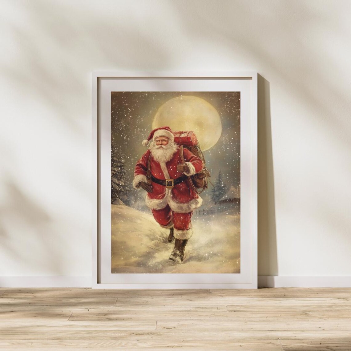 Santa Claus Gift Sack Full Moon Snowy Night Christmas Poster - Image 4