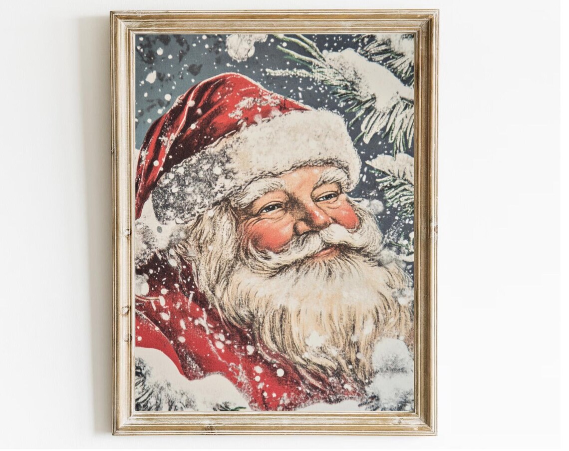 Santa Claus Snowy Close Up Vintage Christmas Portrait Poster