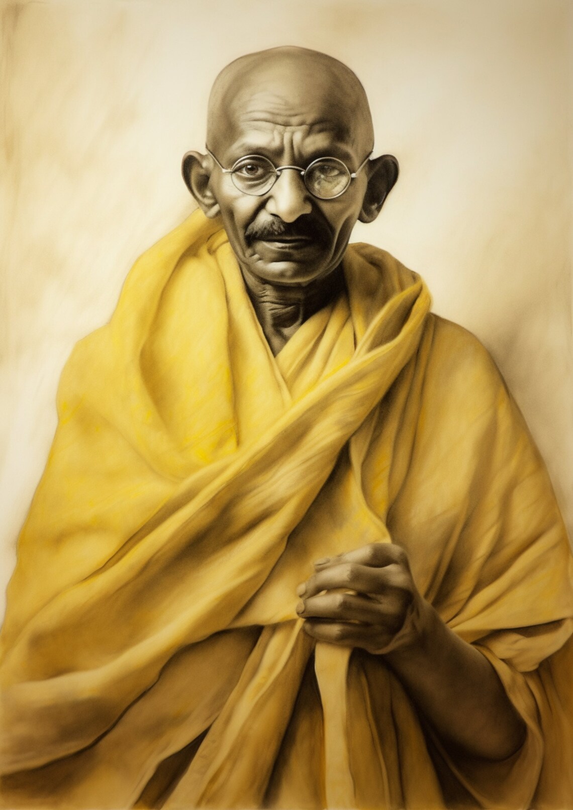 Mahatma Gandhi Portrait Painting Golden Shawl Inspirational Art Poster - Image 3